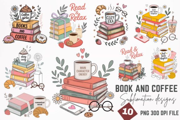 Book and Coffee Sublimation Designs Bund