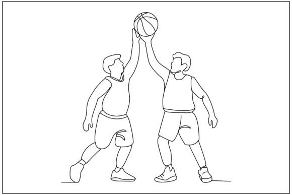 Boys Basketball Play Line Art