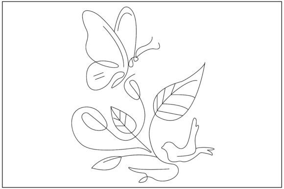 Butterfly Leaves Birds Line Art