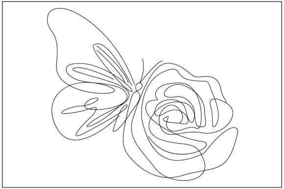 Butterfly Rose Face Line Art
