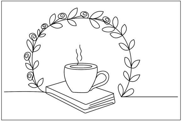 Coffee Book Rose Wreath Line Art