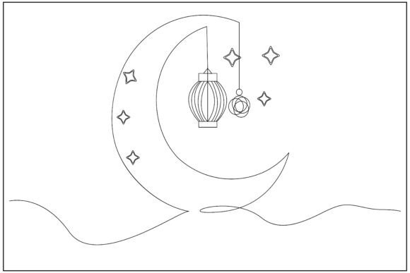 Crescent Moon Lantern Line Art