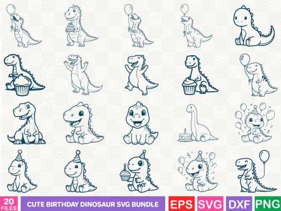 Cute Birthday Dinosaur SVG Bundle