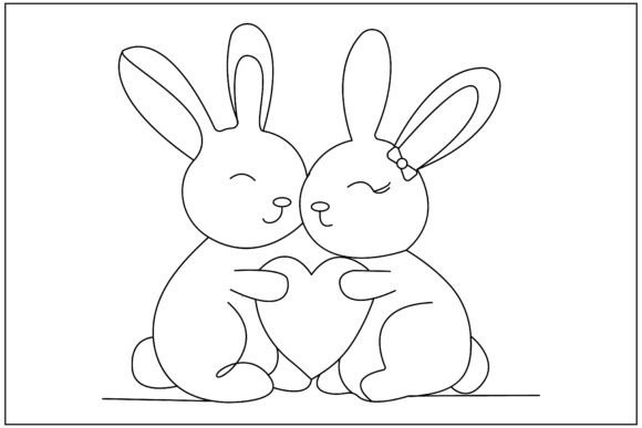 Cute Bunny Family Line Art