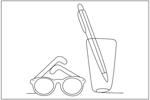 Eyeglasses Pen Holder Table Line Art
