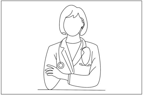 Female Doctor Stethoscope Line Art