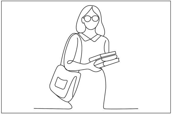 Female Teacher Glasses Books Line Art