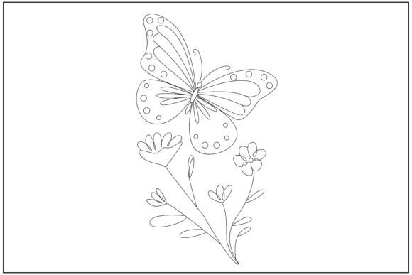 Floral Butterfly Wings Line Art