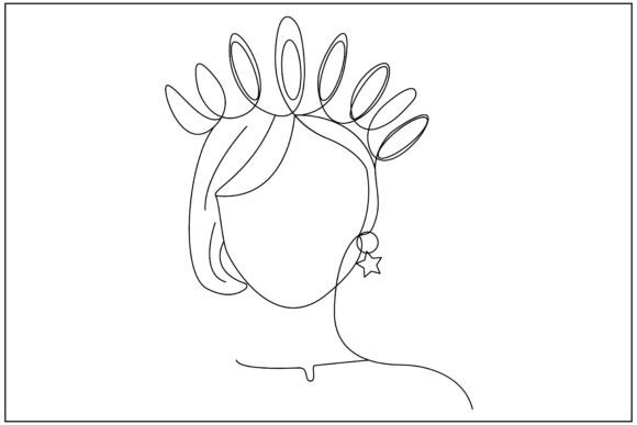 Floral Crown Queen Line Art
