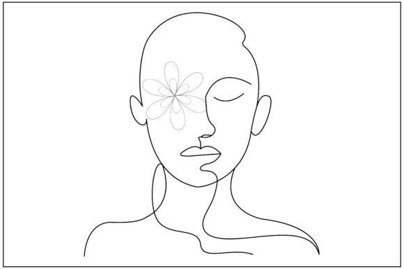 Floral Face Eye Line Art