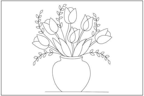 Floral Vase Arrangement Line Art