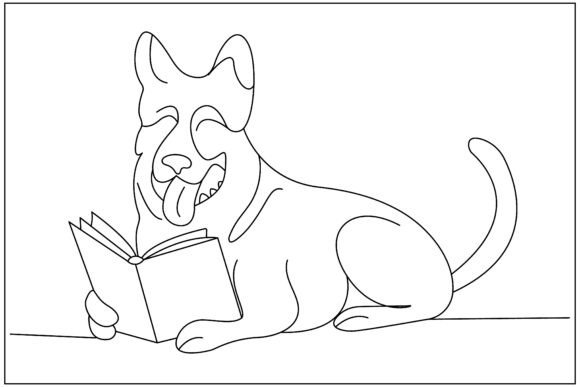 German Shepherd Reading Book Line Art