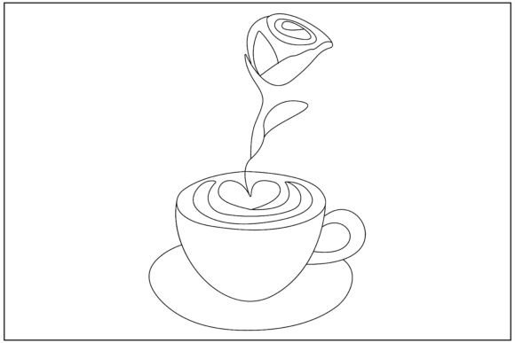 Latte Cup Rose Table Line Art