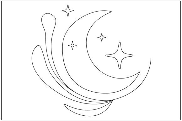 Moon Stars Aura Line Art