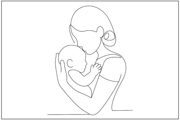 Mother Holding Baby Girl Line Art