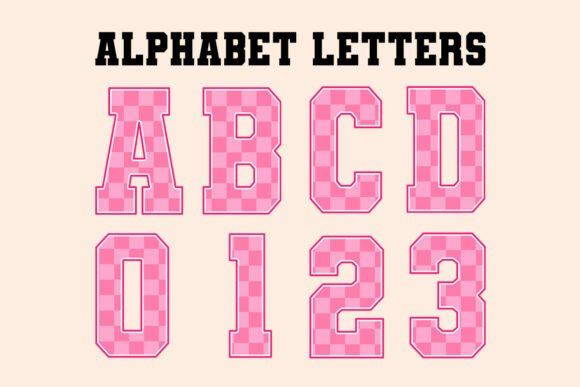 Pink Checkered Softball Alphabet Letters
