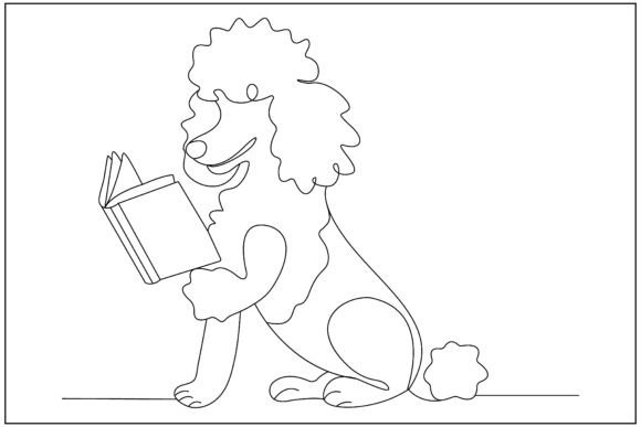 Poodle Reading Book Line Art