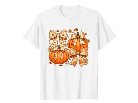Pumpkin Bow Floral Fall T-Shirt