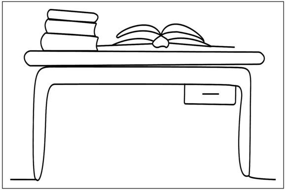 Study Desk Books Clock Line Art