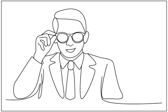Teacher Glasses Peek Male Line Art