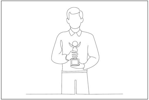 Teacher Holding Award Line Art