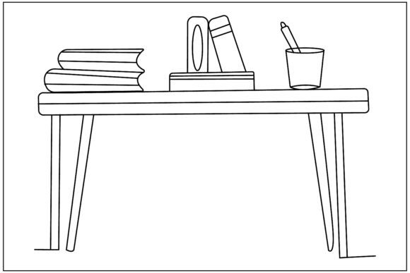 Teacher Table Books Line Art