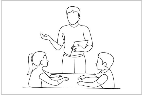 Teacher Teaching Students Line Art