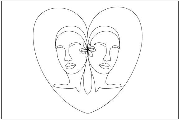 Twin Female Faces Line Art