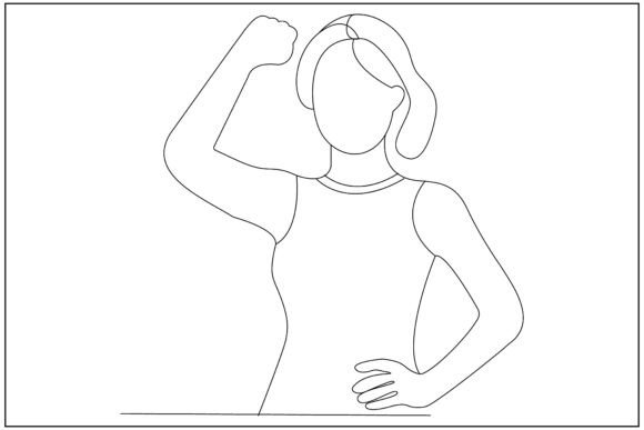 Woman Fist Raise Line Art