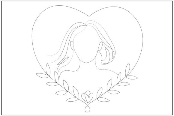 Woman Heart Floral Line Art
