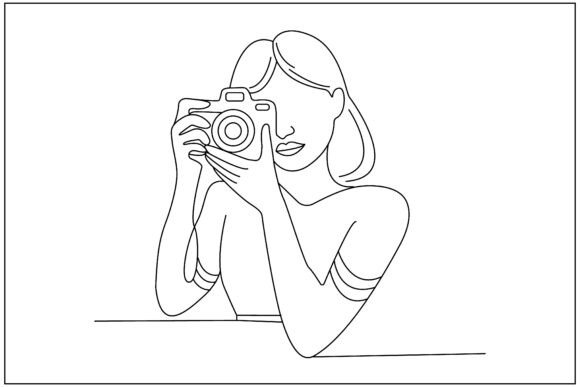Woman Photographer Camera Line Art
